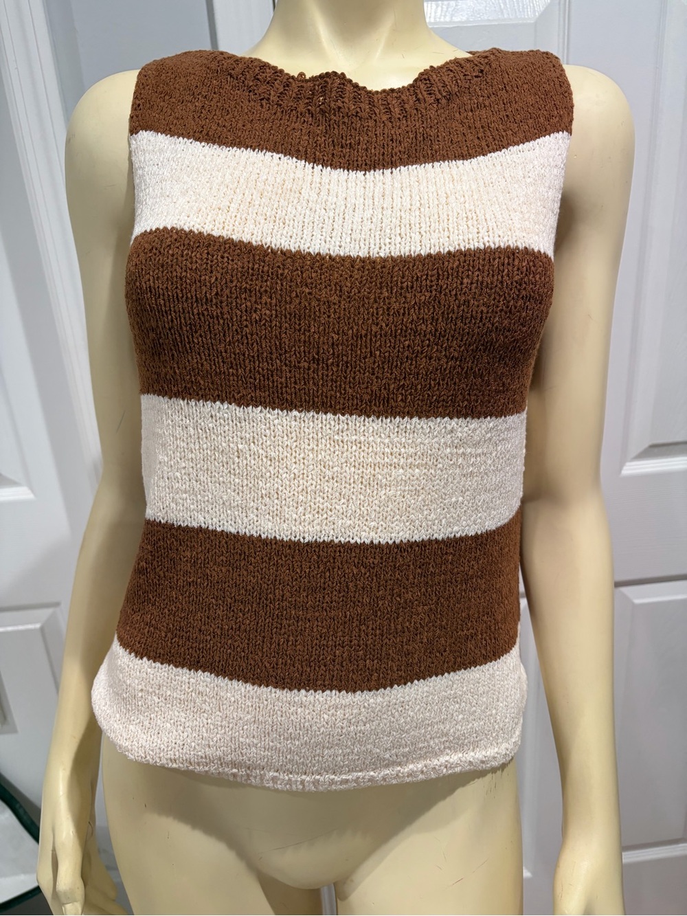 Soho & Stella Striped Knit Tank Top in Brown and Cream/ size Small